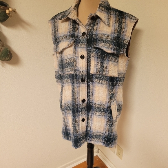 Neo Noir Blue and Cream Plaid Vest - Picture 1 of 5